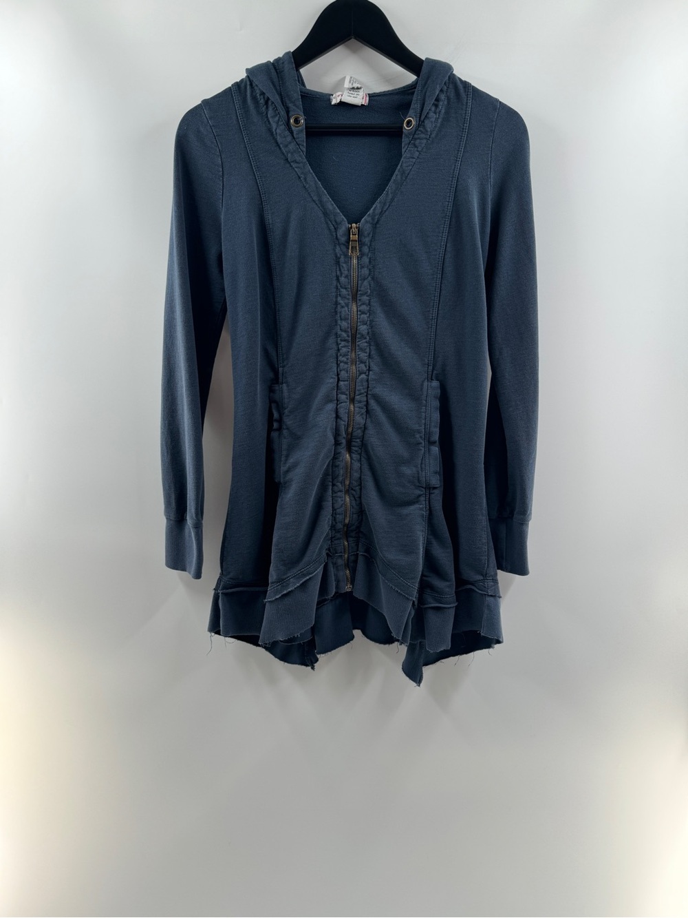 Vintage Y2K Wearables Navy Blue Hooded Zip Up Tunic Jacket Women’s XS